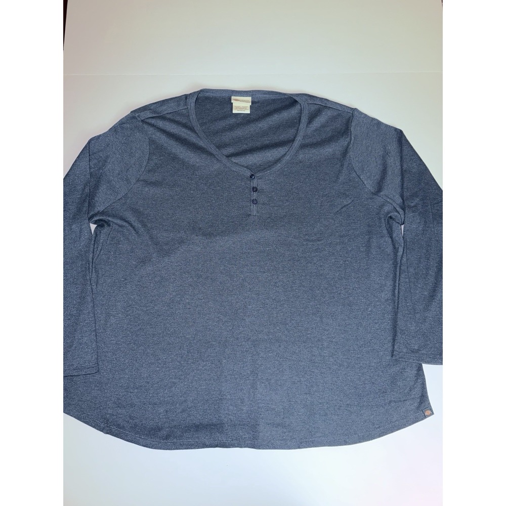 Dickies Women 3X Long Sleeve Henley Dark Denim Blue Knit Comfort Work Shirt NWT